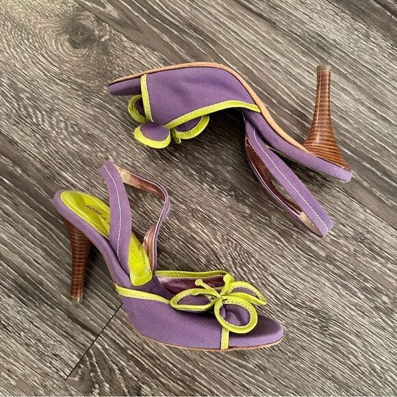 ETRO Vernice Vogue lime purple flower open toe sling back sandals - Picture 2 of 9